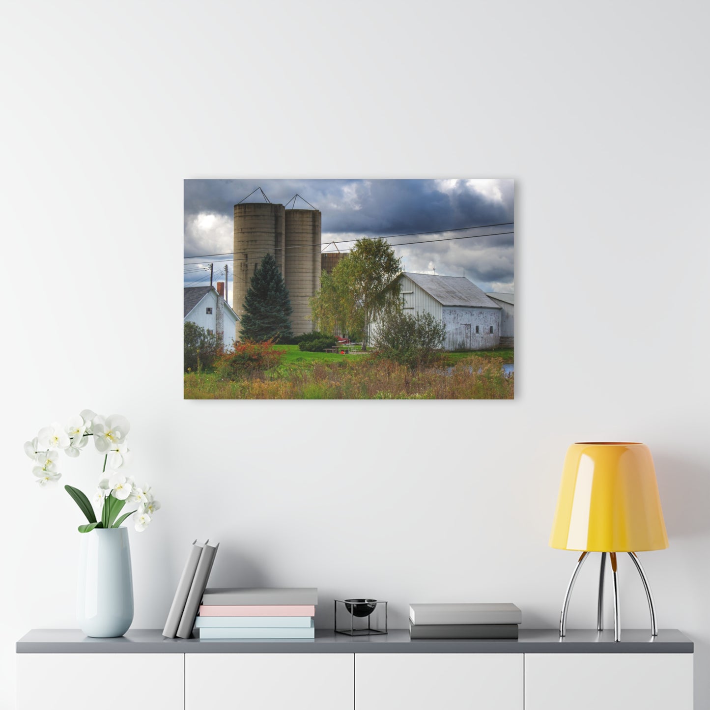 U R There Photography Baldwin White and Silos Rustic Farmhouse Acrylic Wall Print