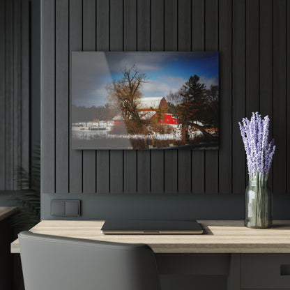 U R There Photography Hadley Road Hidden Red in Winter Rustic Farmhouse Acrylic Wall Print