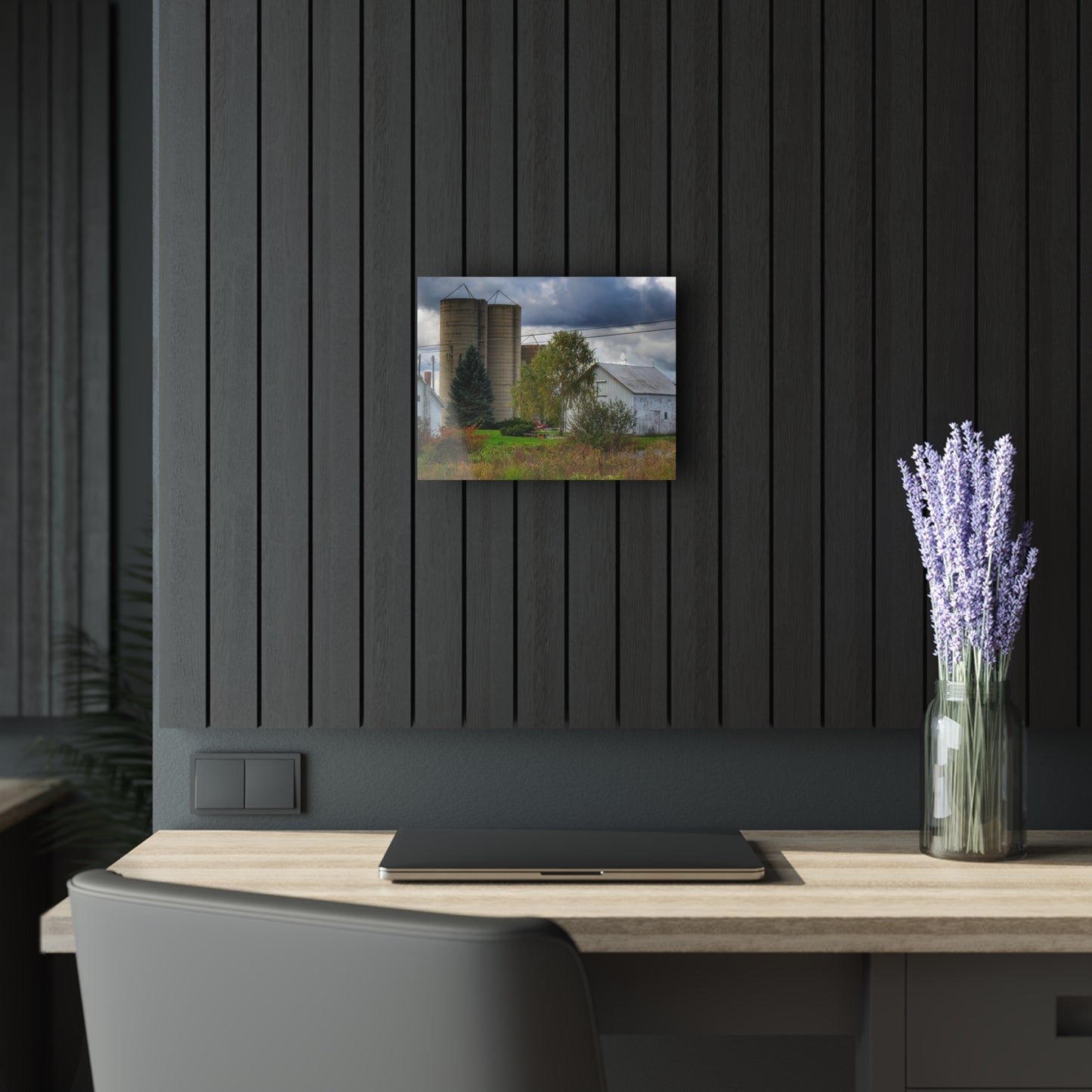 U R There Photography Baldwin White and Silos Rustic Farmhouse Acrylic Wall Print