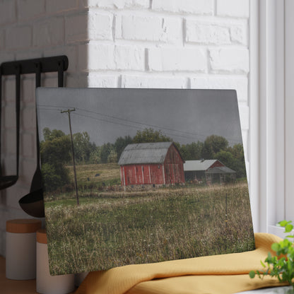 U R There Photography North Lake Road Red I Rustic Farmhouse Tempered-Glass Cutting Board