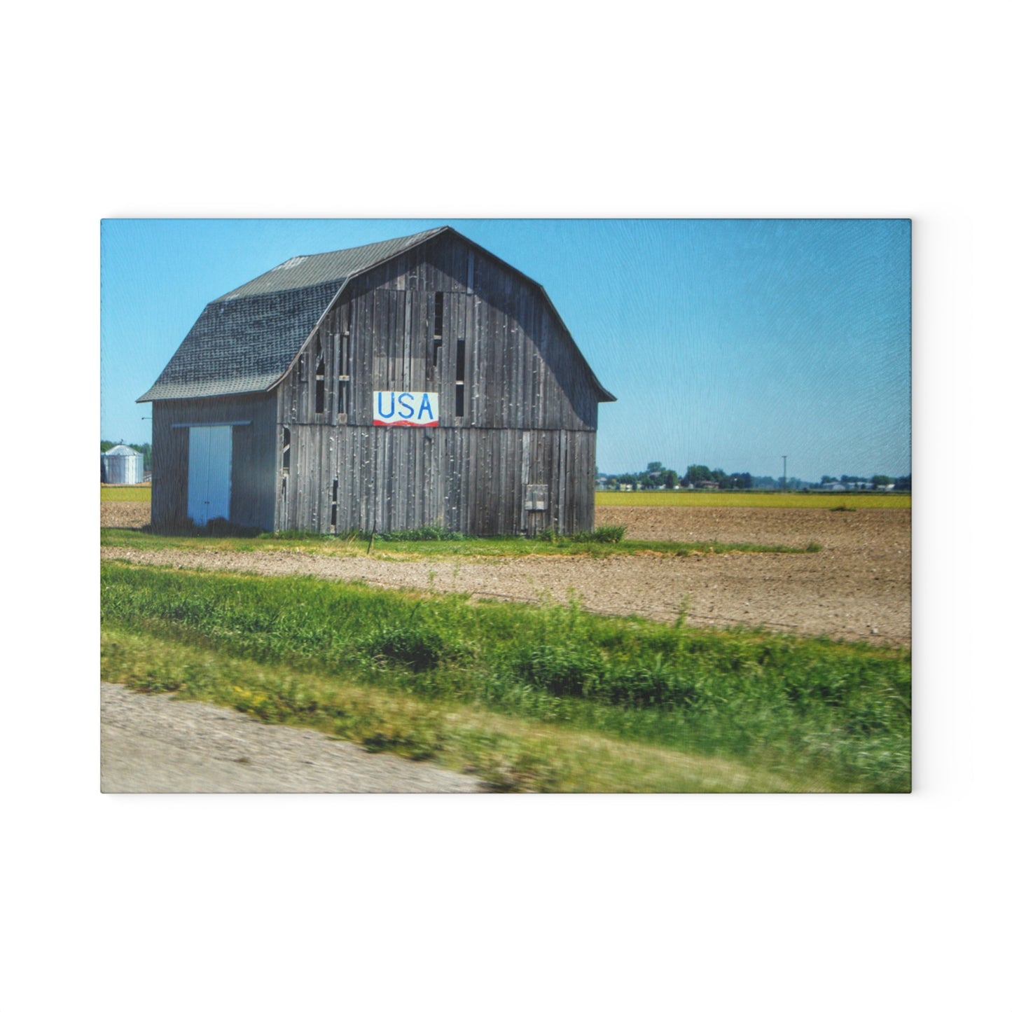 U R There Photography Unionville M-25 USA Grey Rustic Farmhouse Tempered-Glass Cutting Board