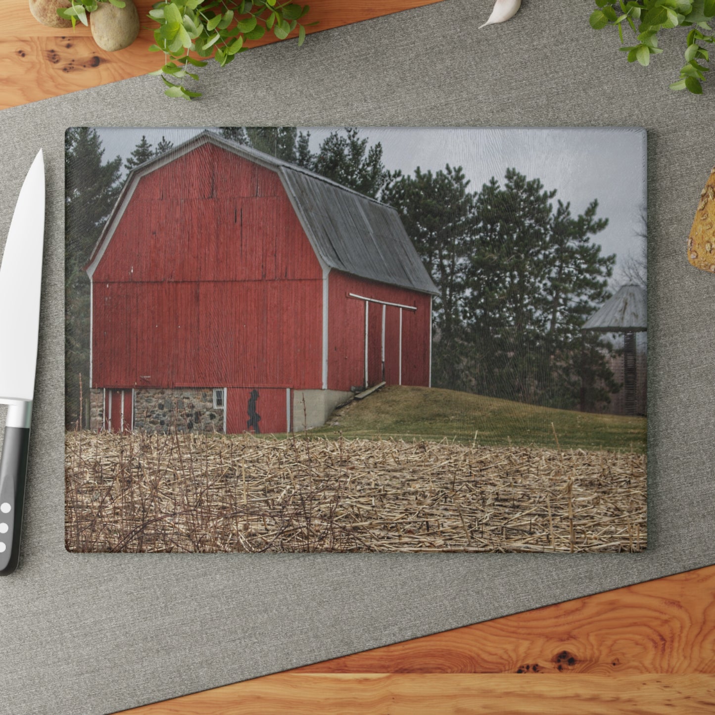 U R There Photography Fostoria Road Standing Man Red Rustic Farmhouse Tempered-Glass Cutting Board