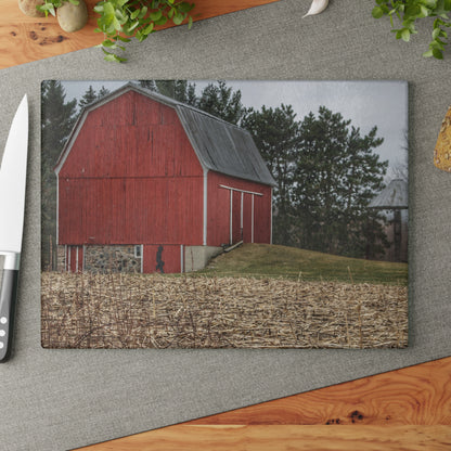 U R There Photography Fostoria Road Standing Man Red Rustic Farmhouse Tempered-Glass Cutting Board