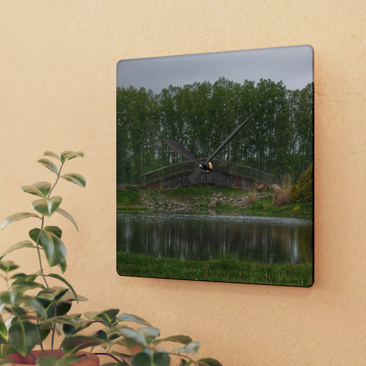 U R There Photography Bridge of Summer Road I Rustic Farmhouse Acrylic Analog Wall Clock