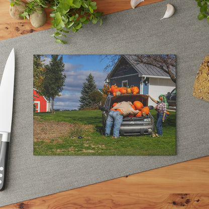 U R There Photography Lippincott Pumpkins Rustic Farmhouse Tempered-Glass Cutting Board