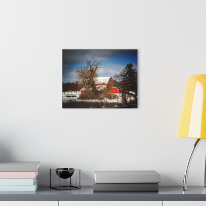U R There Photography Hadley Road Hidden Red in Winter Rustic Farmhouse Acrylic Wall Print