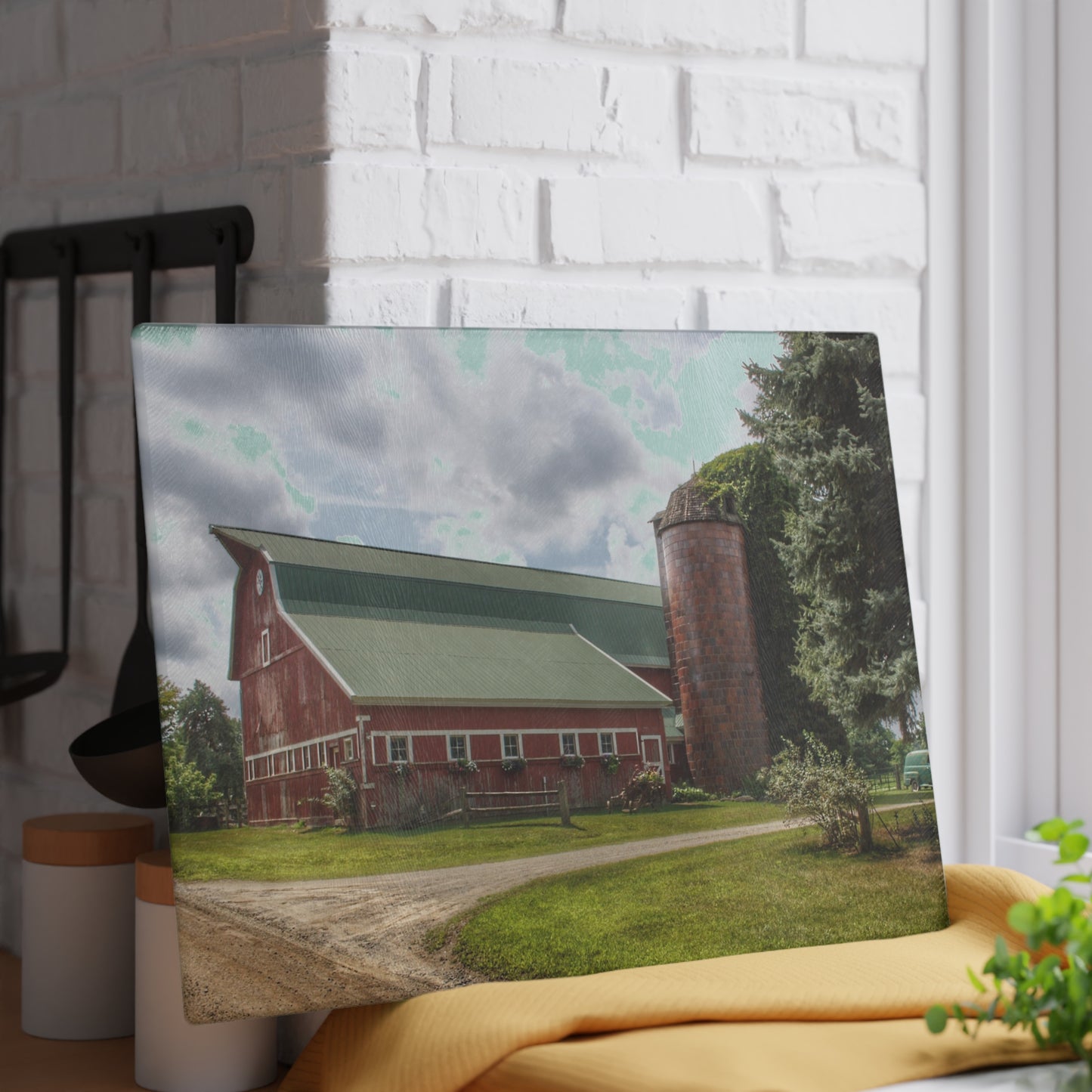 U R There Photography Metamora Country Rustic Farmhouse Tempered-Glass Cutting Board
