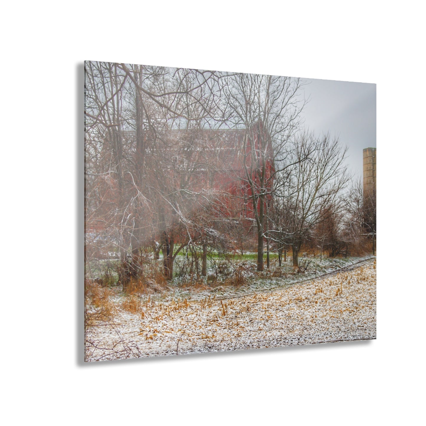 U R There Photography Hough Road Hidden Winter Red II Rustic Farmhouse Acrylic Wall Print