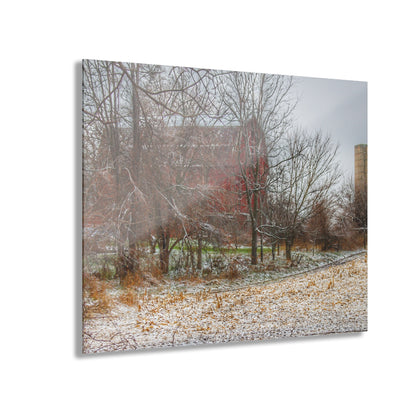 U R There Photography Hough Road Hidden Winter Red II Rustic Farmhouse Acrylic Wall Print