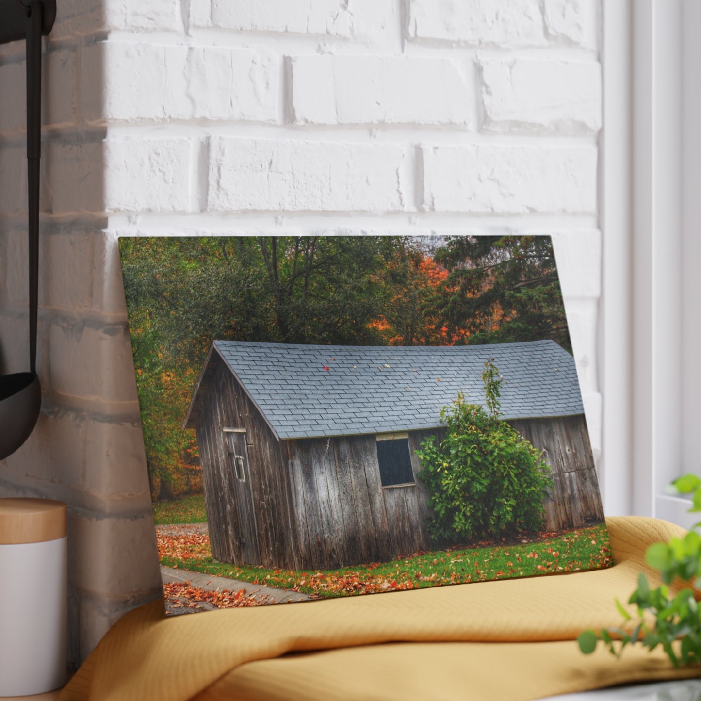 U R There Photography Grey Roadside Shack Rustic Farmhouse Tempered-Glass Cutting Board