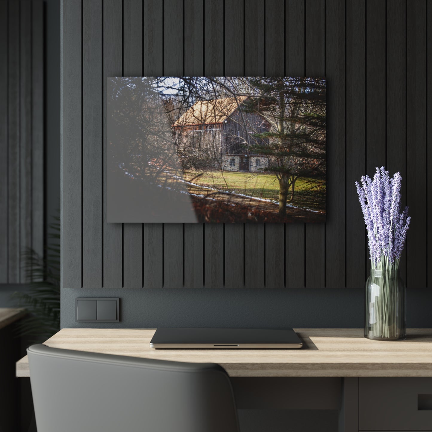 U R There Photography Newark Road Hidden Fieldstone Grey Rustic Farmhouse Acrylic Wall Print