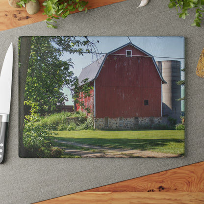 U R There Photography Mayville Road Red Rustic Farmhouse Tempered-Glass Cutting Board