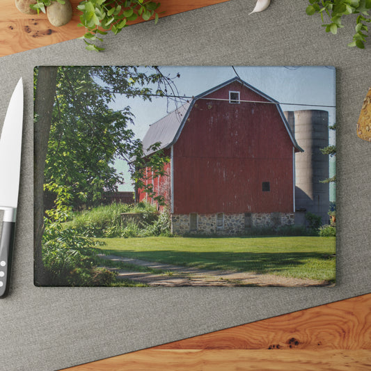 U R There Photography Mayville Road Red Rustic Farmhouse Tempered-Glass Cutting Board