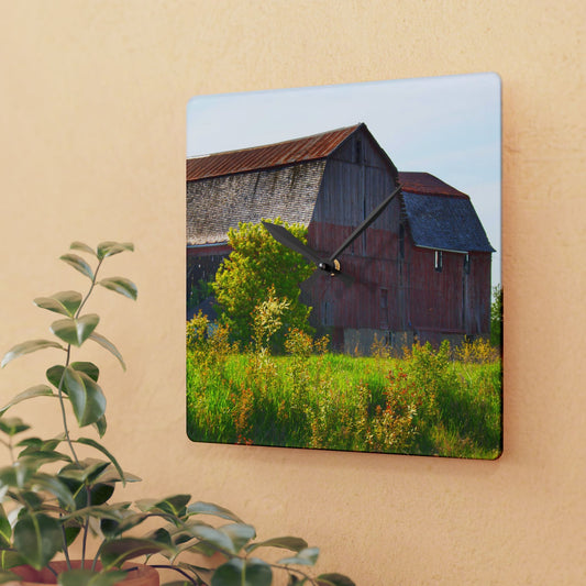 U R There Photography Leslie Road Red II Rustic Farmhouse Acrylic Analog Wall Clock