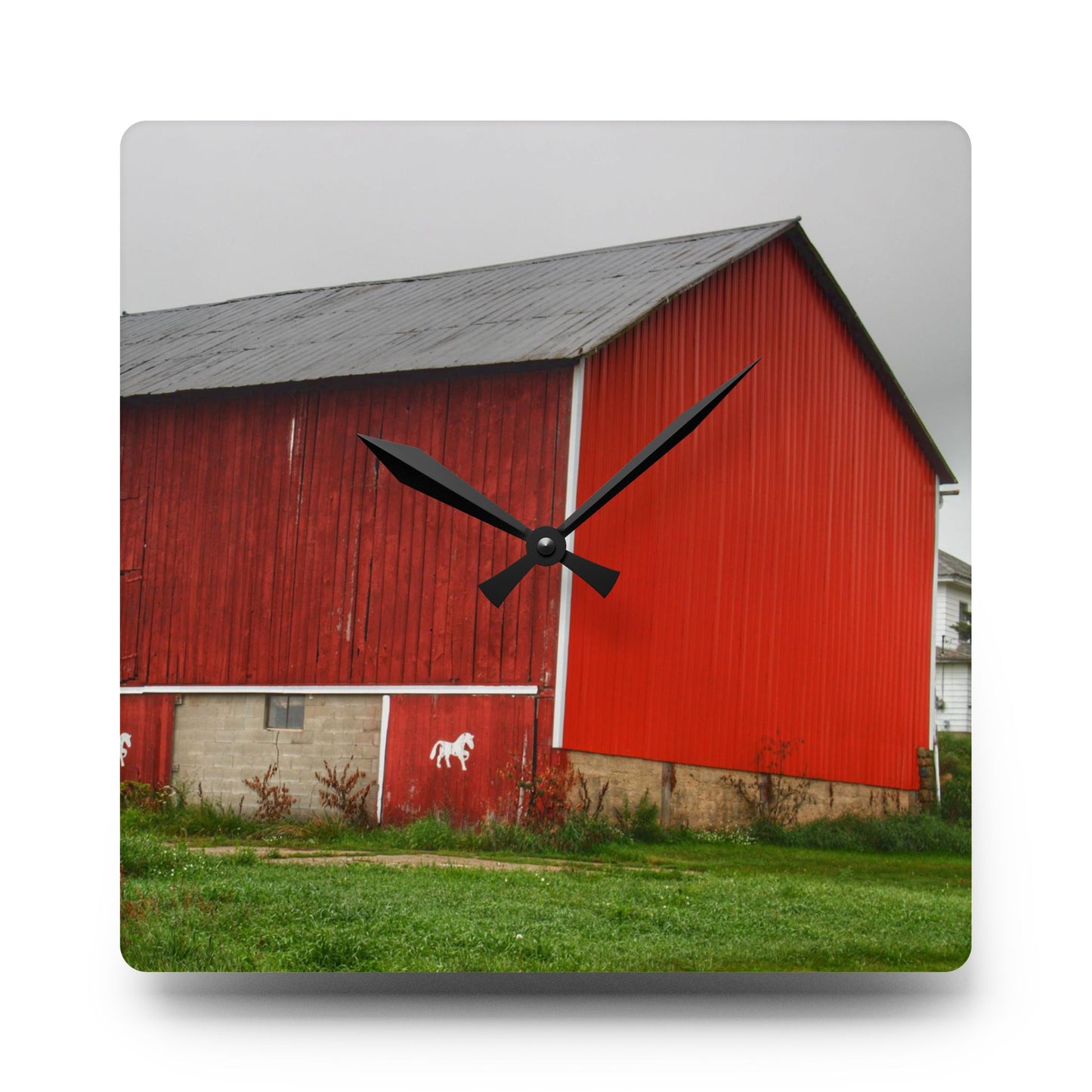 U R There Photography Brown Road Horse Barn II Rustic Farmhouse Acrylic Analog Wall Clock