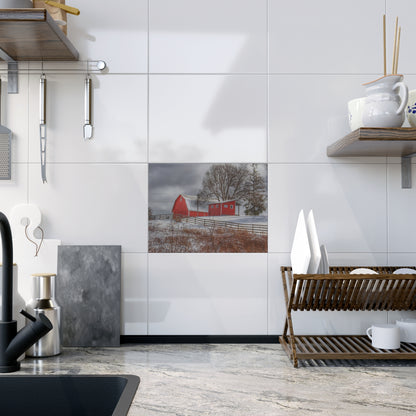 U R There Photography Catlin Red and Fence II Rustic Farmhouse Decorative Ceramic Tile