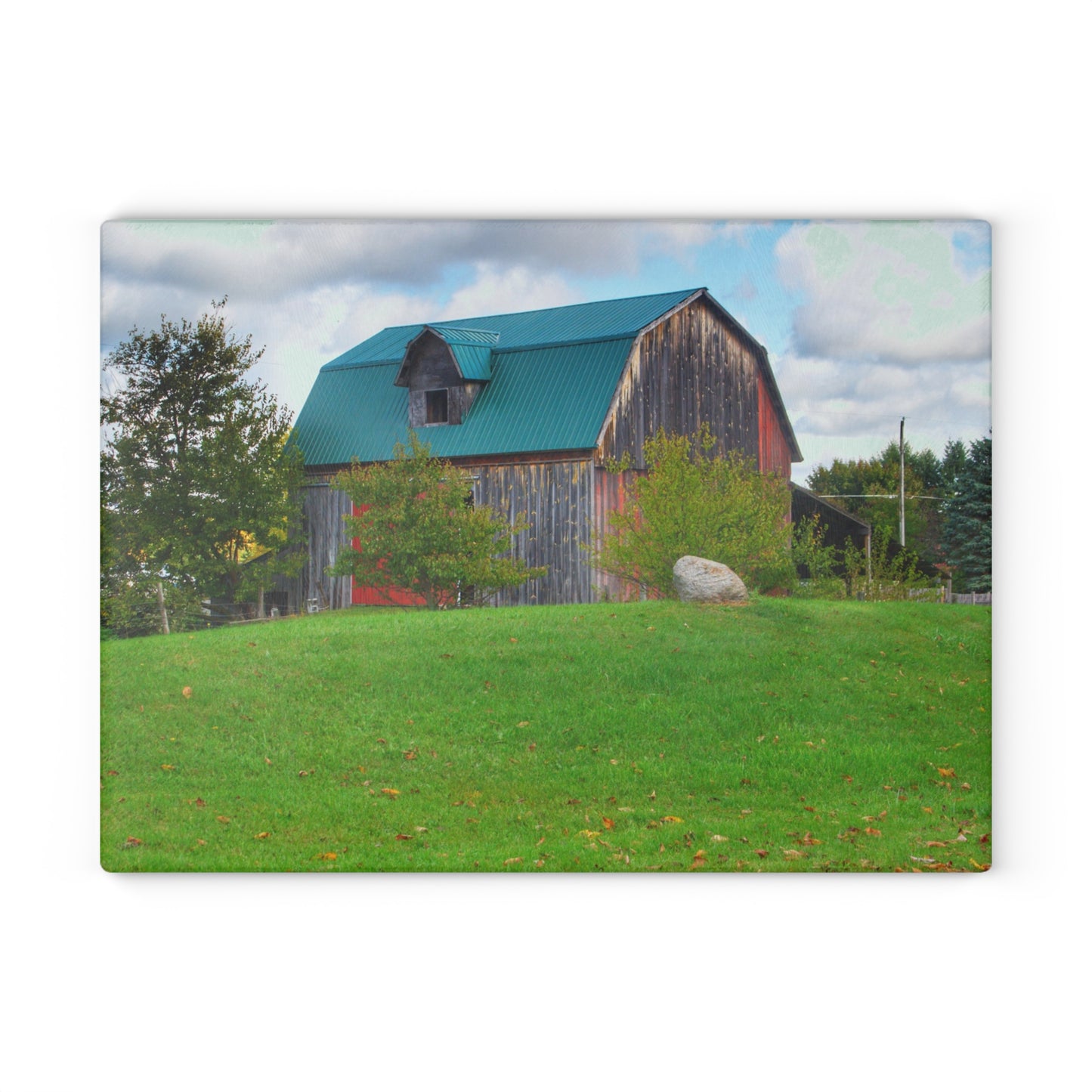 U R There Photography Frances Road Old Red II Rustic Farmhouse Tempered-Glass Cutting Board