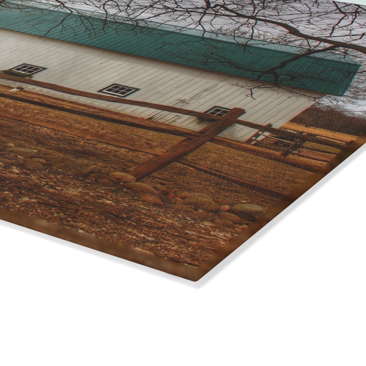 U R There Photography Wilder Road White Rustic Farmhouse Tempered-Glass Cutting Board
