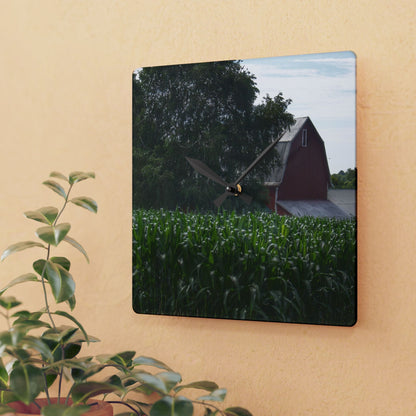 U R There Photography Above the Corn on Piersonville Road III Rustic Farmhouse Acrylic Analog Wall Clock