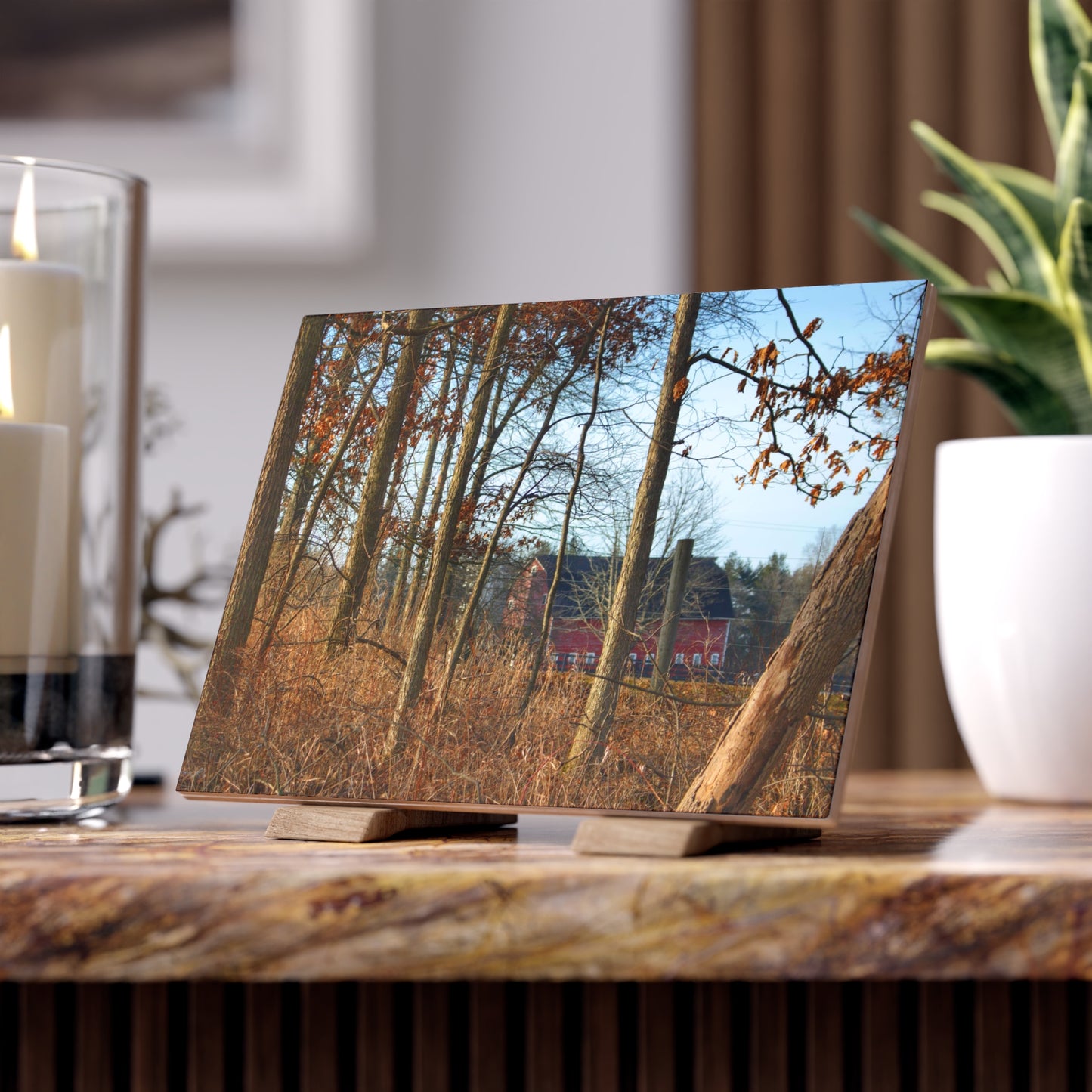 U R There Photography Blood Road Red II Rustic Farmhouse Decorative Ceramic Tile