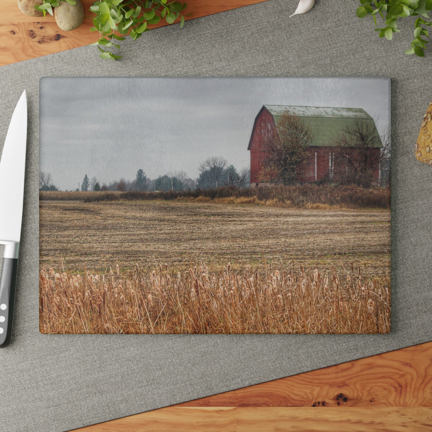 U R There Photography Bowers Road Red IV Rustic Farmhouse Tempered-Glass Cutting Board