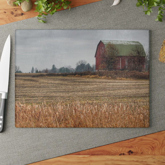 U R There Photography Bowers Road Red IV Rustic Farmhouse Tempered-Glass Cutting Board