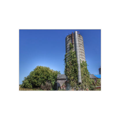 U R There Photography Bordman Road Old Grey and Silo I Rustic Farmhouse Decorative Ceramic Tile