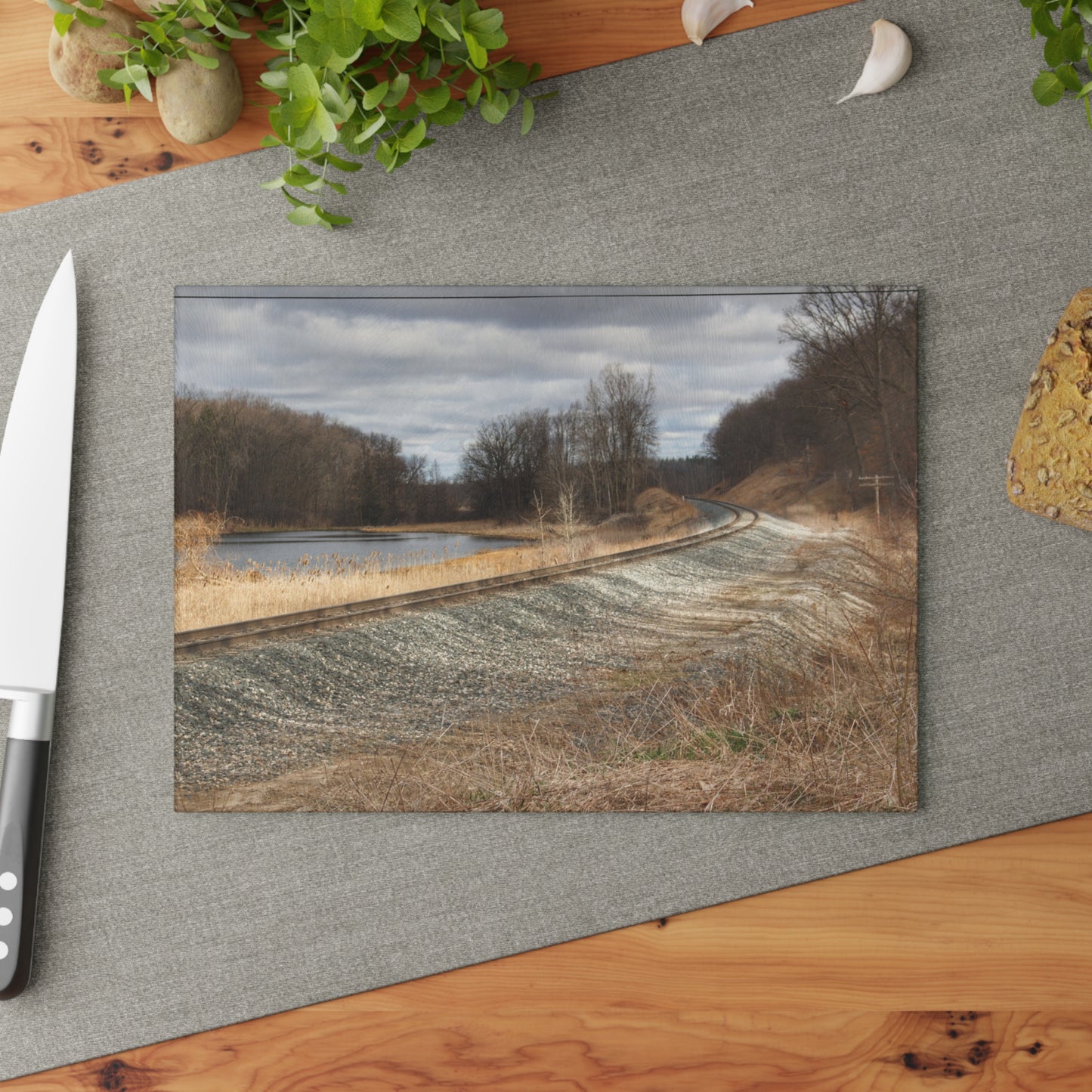 U R There Photography Aside the Tracks in Holly Rustic Farmhouse Tempered-Glass Cutting Board