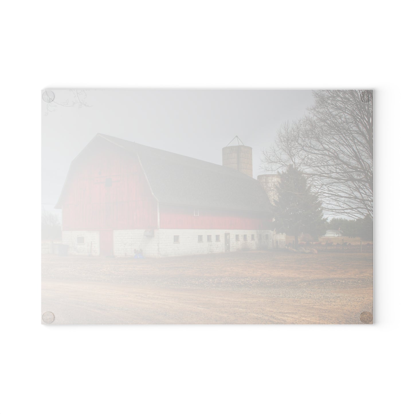 U R There Photography Hunters Creek Red Cow Barn II Rustic Farmhouse Tempered-Glass Cutting Board