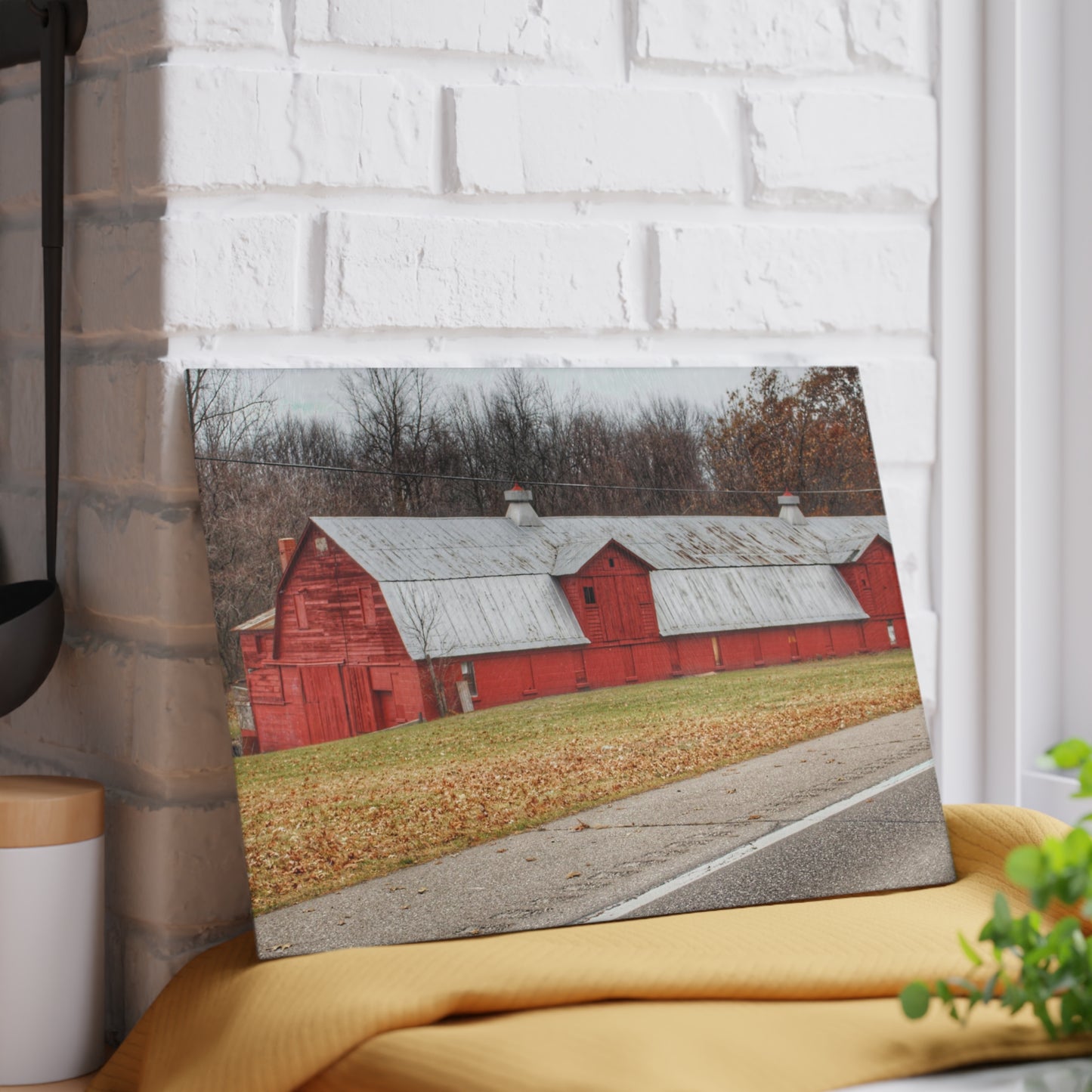 U R There Photography Caseville Red Rustic Farmhouse Tempered-Glass Cutting Board