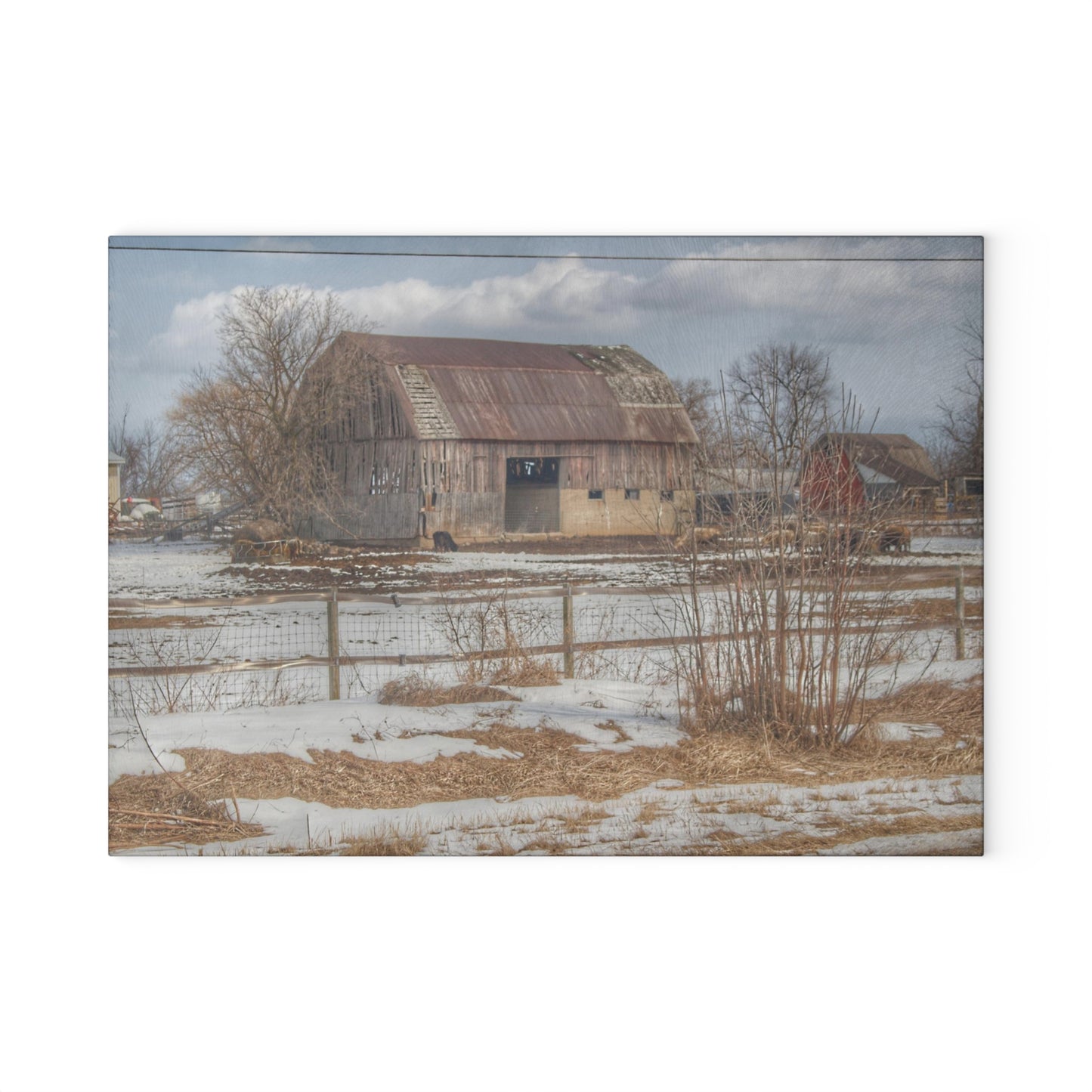 U R There Photography Babcock Road Red Rustic Farmhouse Tempered-Glass Cutting Board