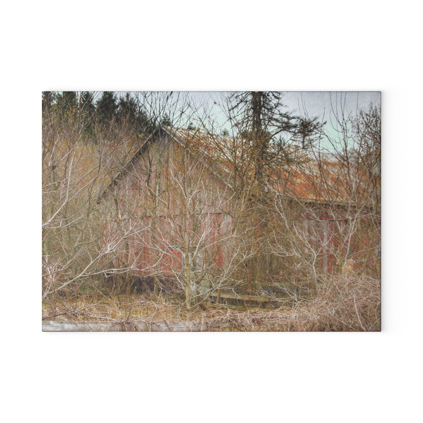 U R There Photography Klam Road Hidden Gable Red Rustic Farmhouse Tempered-Glass Cutting Board