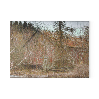 U R There Photography Klam Road Hidden Gable Red Rustic Farmhouse Tempered-Glass Cutting Board