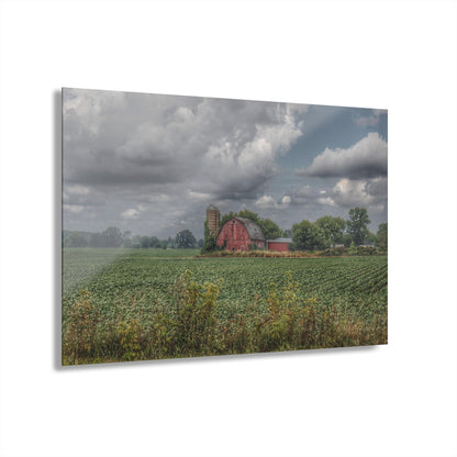 U R There Photography Church Road Red Rustic Farmhouse Acrylic Analog Wall Clock
