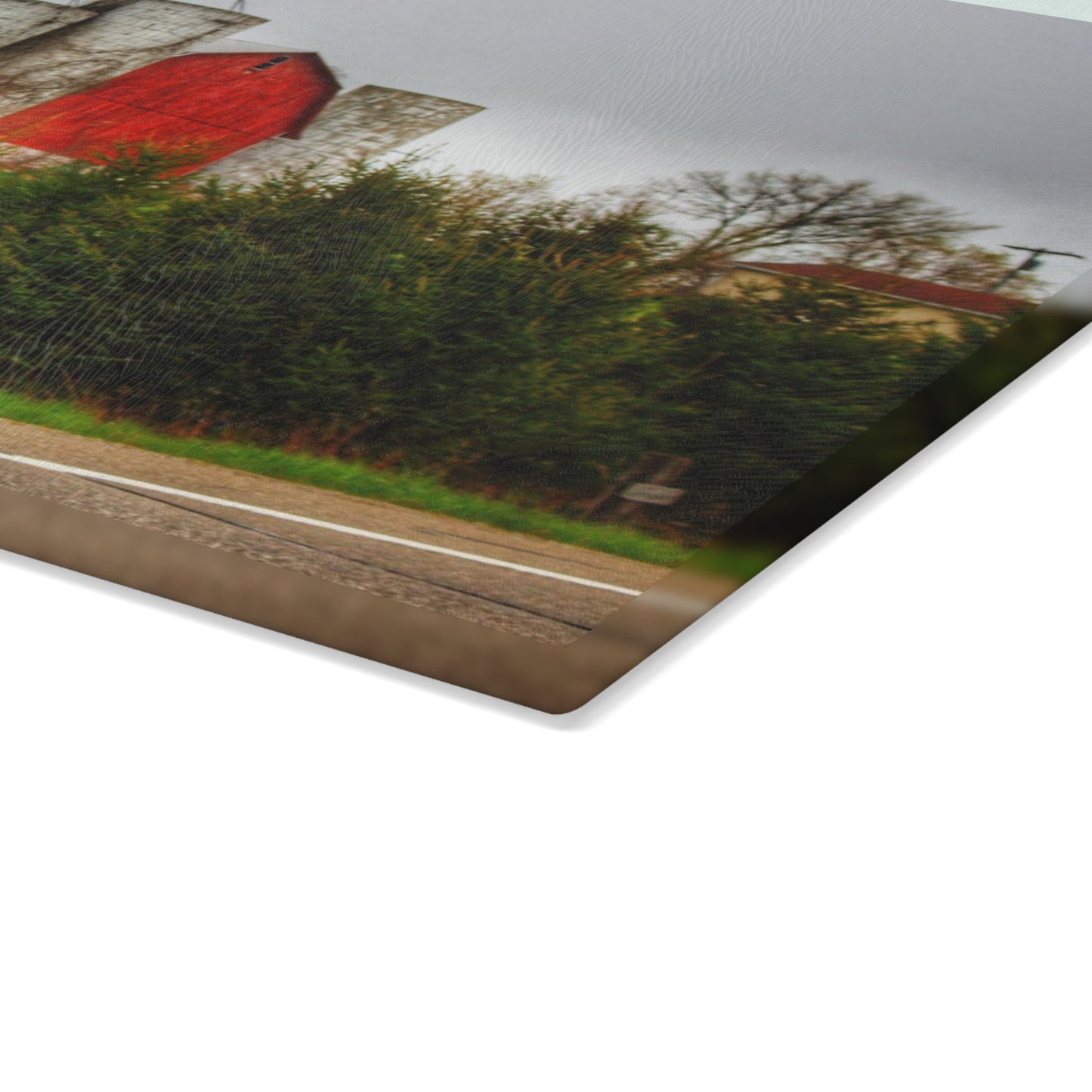 U R There Photography Castle Corner Red II Rustic Farmhouse Tempered-Glass Cutting Board