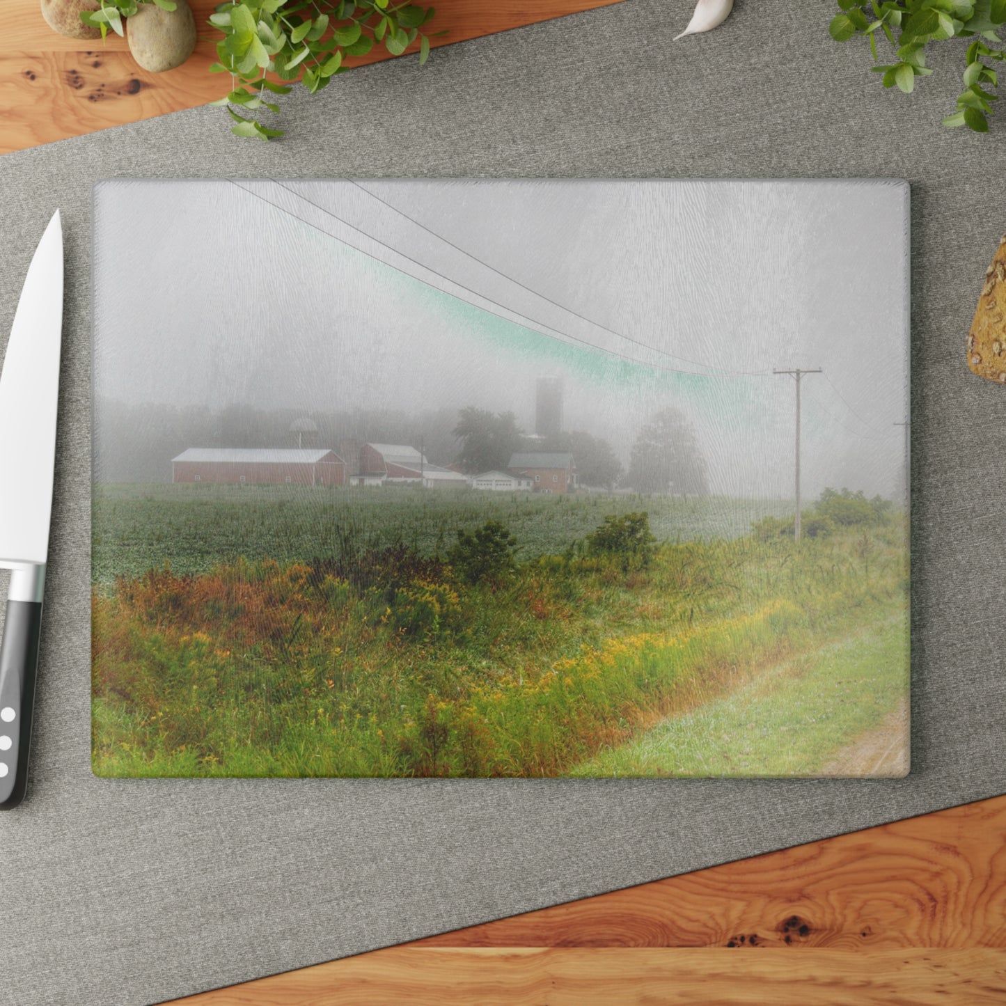 U R There Photography Beyond the Fog Rustic Farmhouse Tempered-Glass Cutting Board