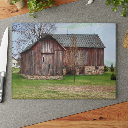 U R There Photography Millington Road Stone Grey Rustic Farmhouse Tempered-Glass Cutting Board