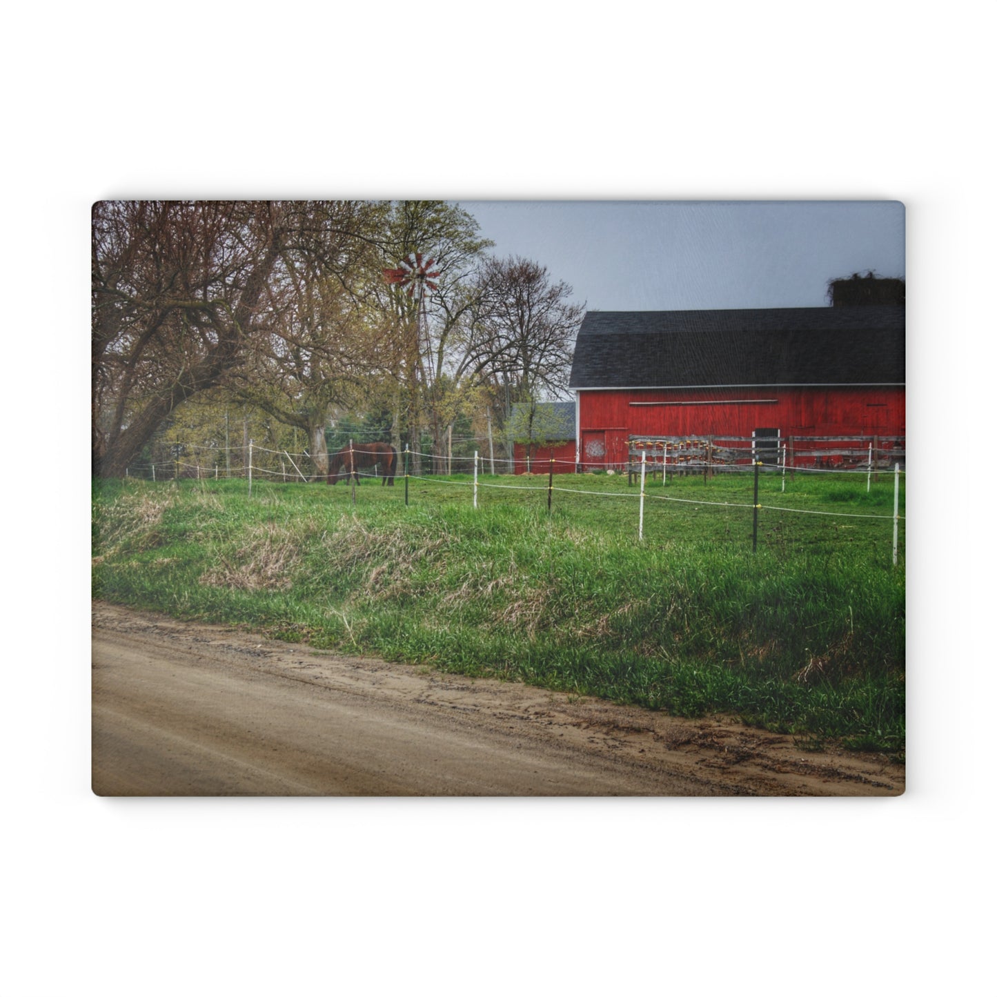 U R There Photography West Lake Road Farm and Filly I Rustic Farmhouse Tempered-Glass Cutting Board