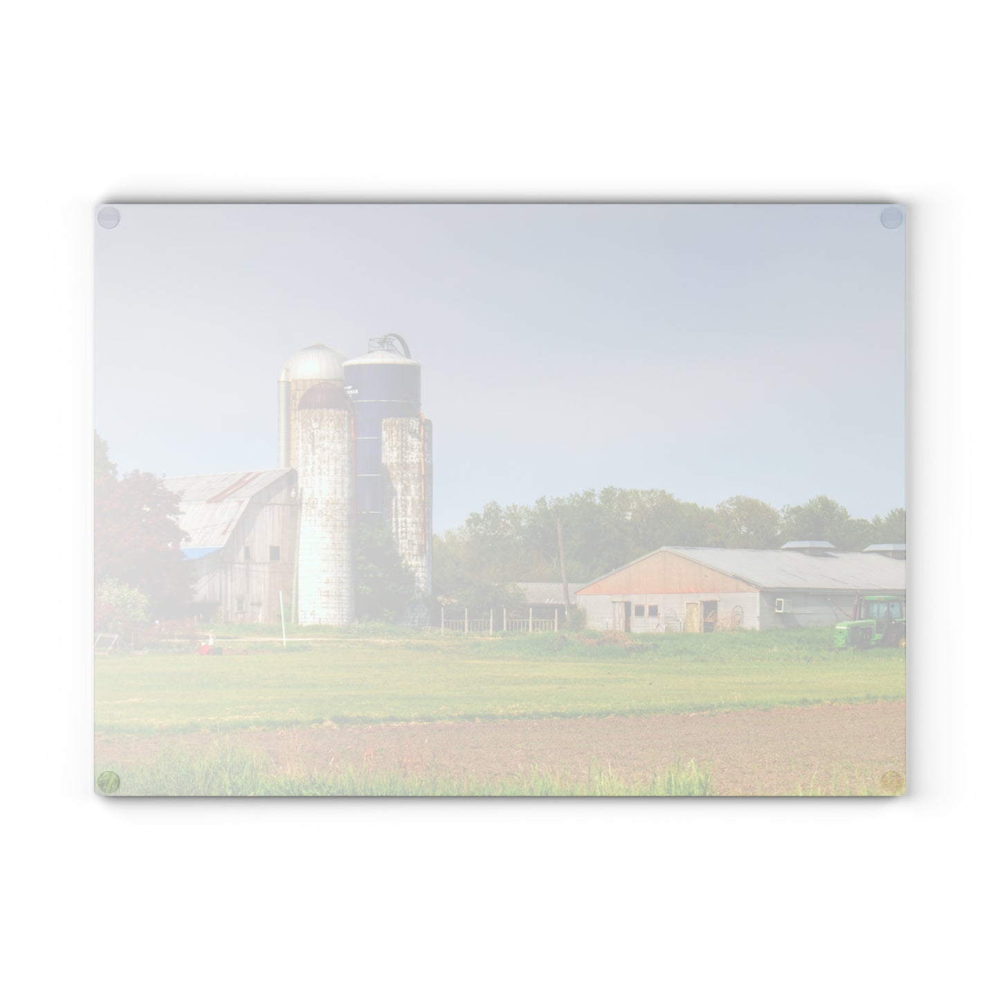 U R There Photography M-25 Old Grey and Silos Rustic Farmhouse Tempered-Glass Cutting Board
