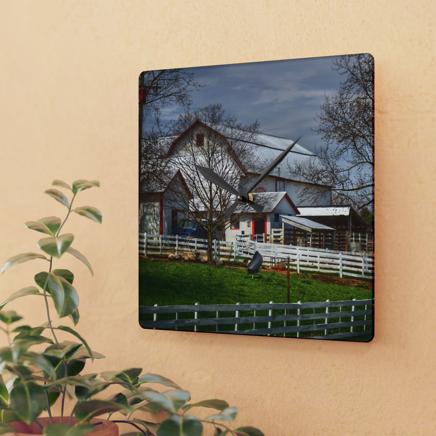 U R There Photography Henderson Whites Rustic Farmhouse Acrylic Analog Wall Clock