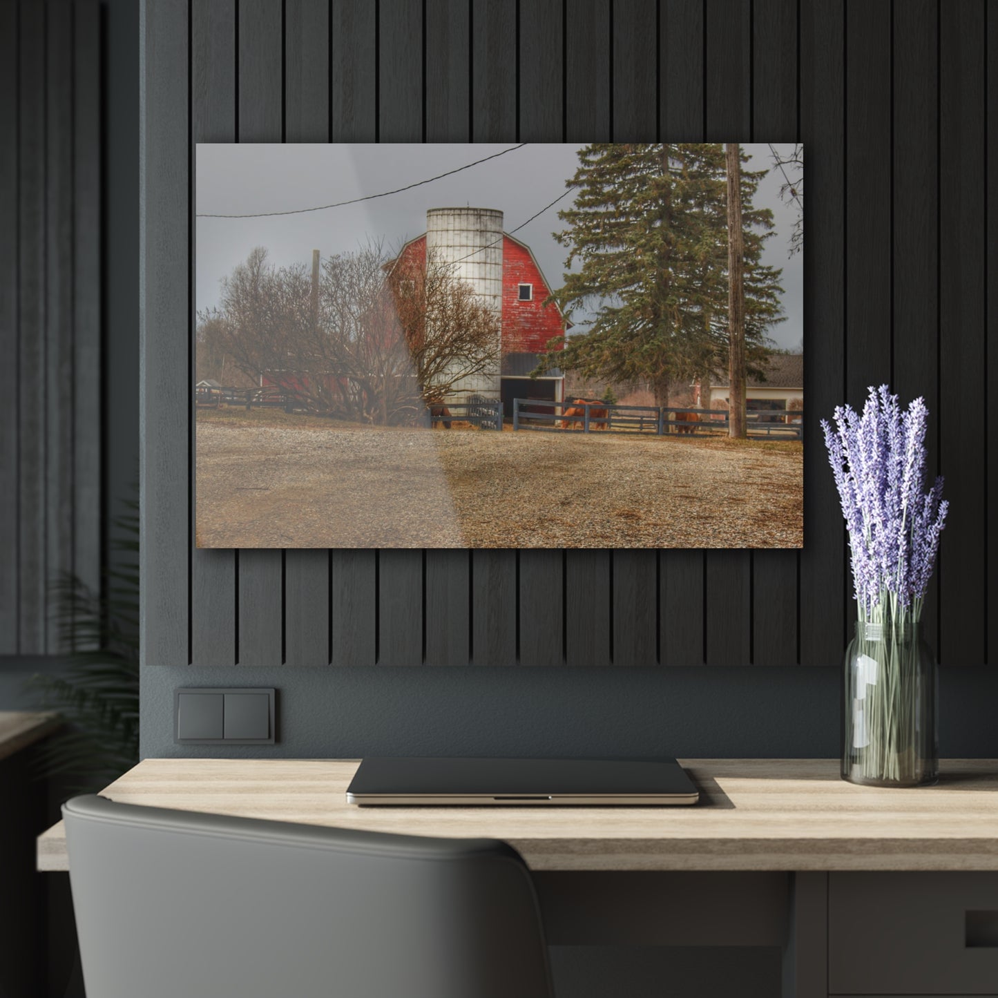 U R There Photography Blood Road Red and Horses Rustic Farmhouse Acrylic Wall Print