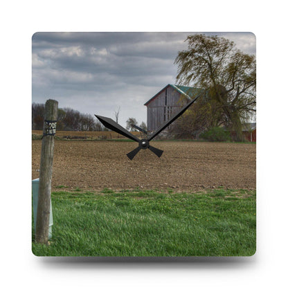 U R There Photography Cedar Creek Road Grey Rustic Farmhouse Acrylic Analog Wall Clock
