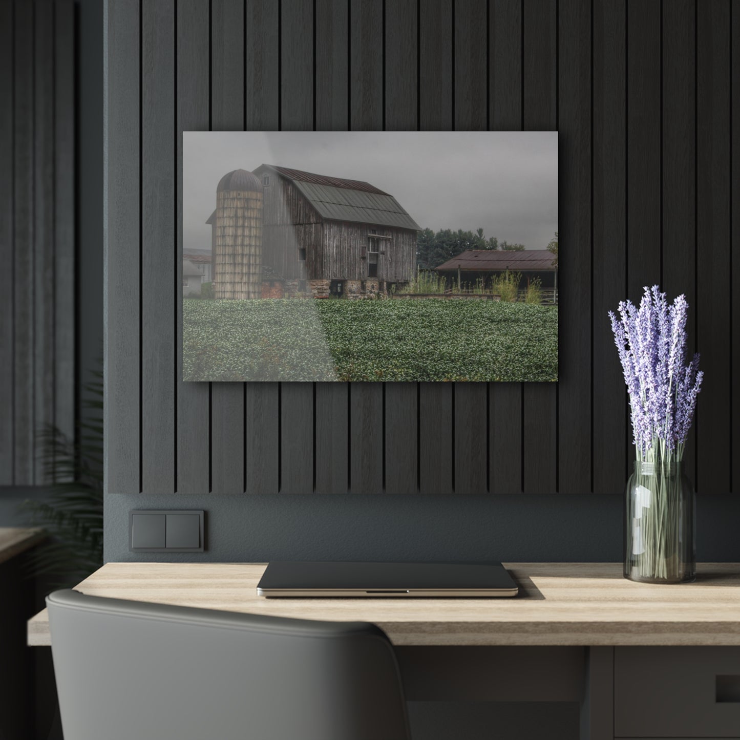 U R There Photography East Millington Road Grey and Stable Rustic Farmhouse Acrylic Wall Print