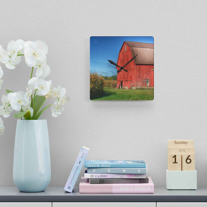 U R There Photography Fargo Road Red I Rustic Farmhouse Acrylic Analog Wall Clock