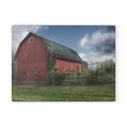 U R There Photography Hegel Road Old Red I Rustic Farmhouse Tempered-Glass Cutting Board 8"x 11"