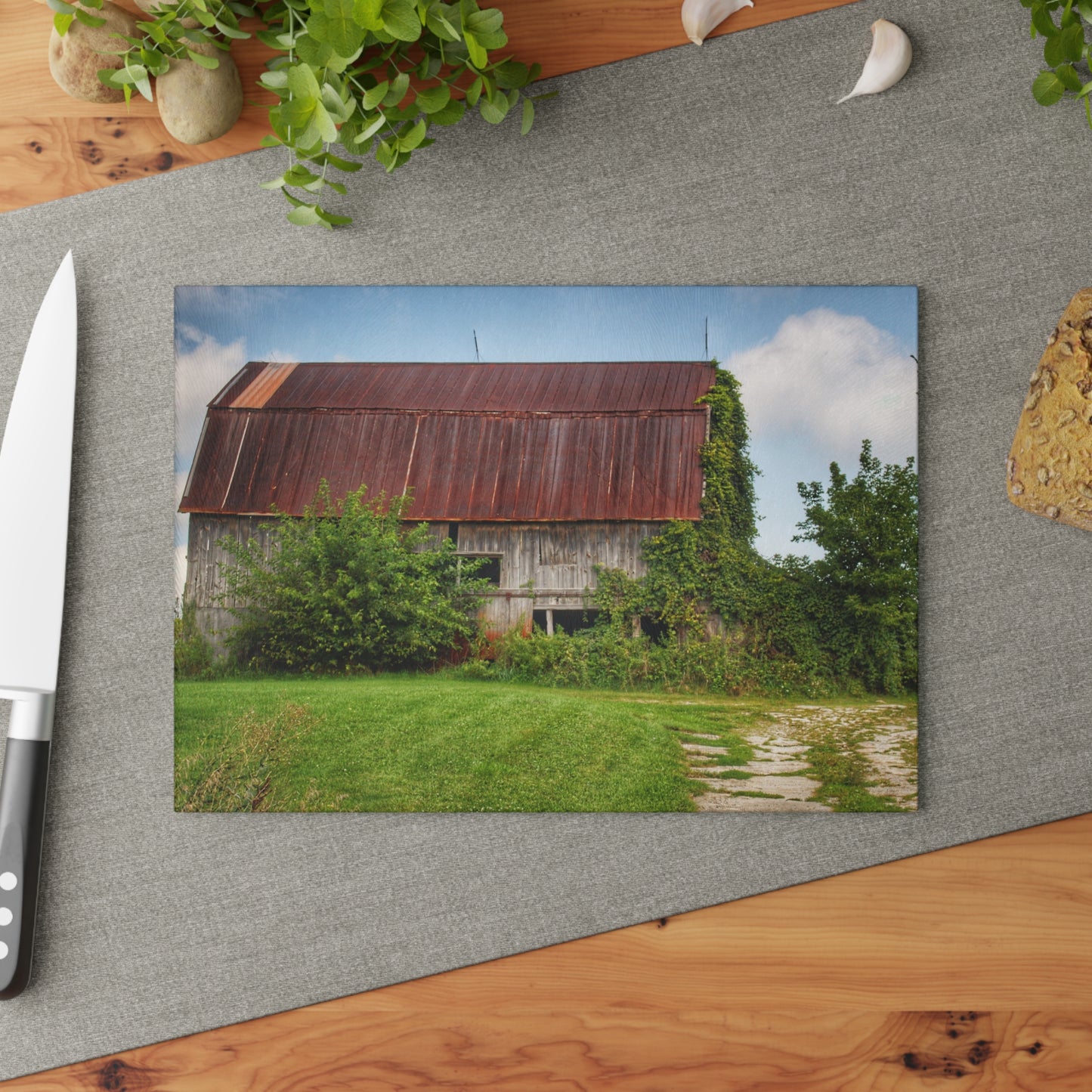 U R There Photography Grey Road Rusted III Rustic Farmhouse Tempered-Glass Cutting Board