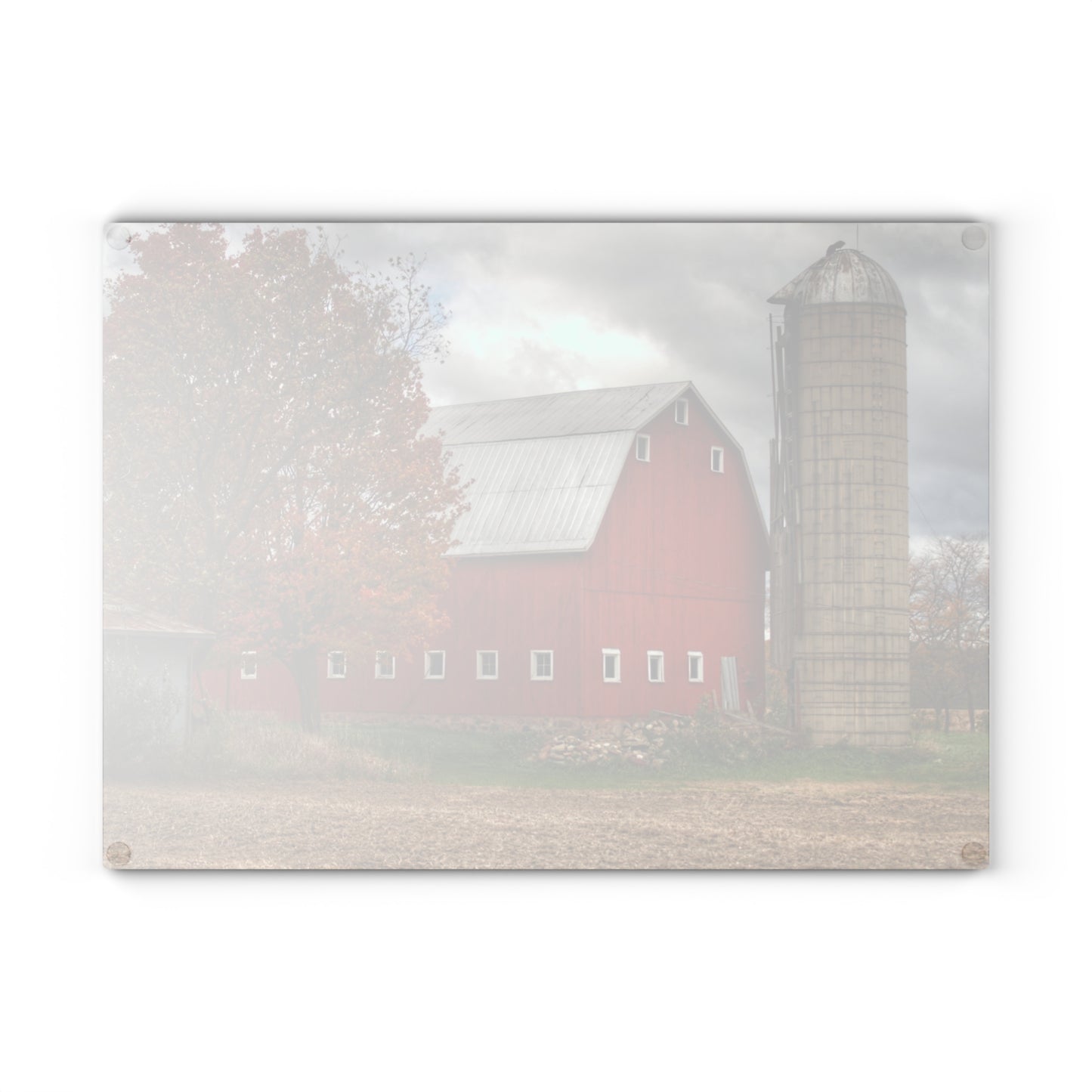 U R There Photography Brigham Road Red Rustic Farmhouse Tempered-Glass Cutting Board 8"x 11"