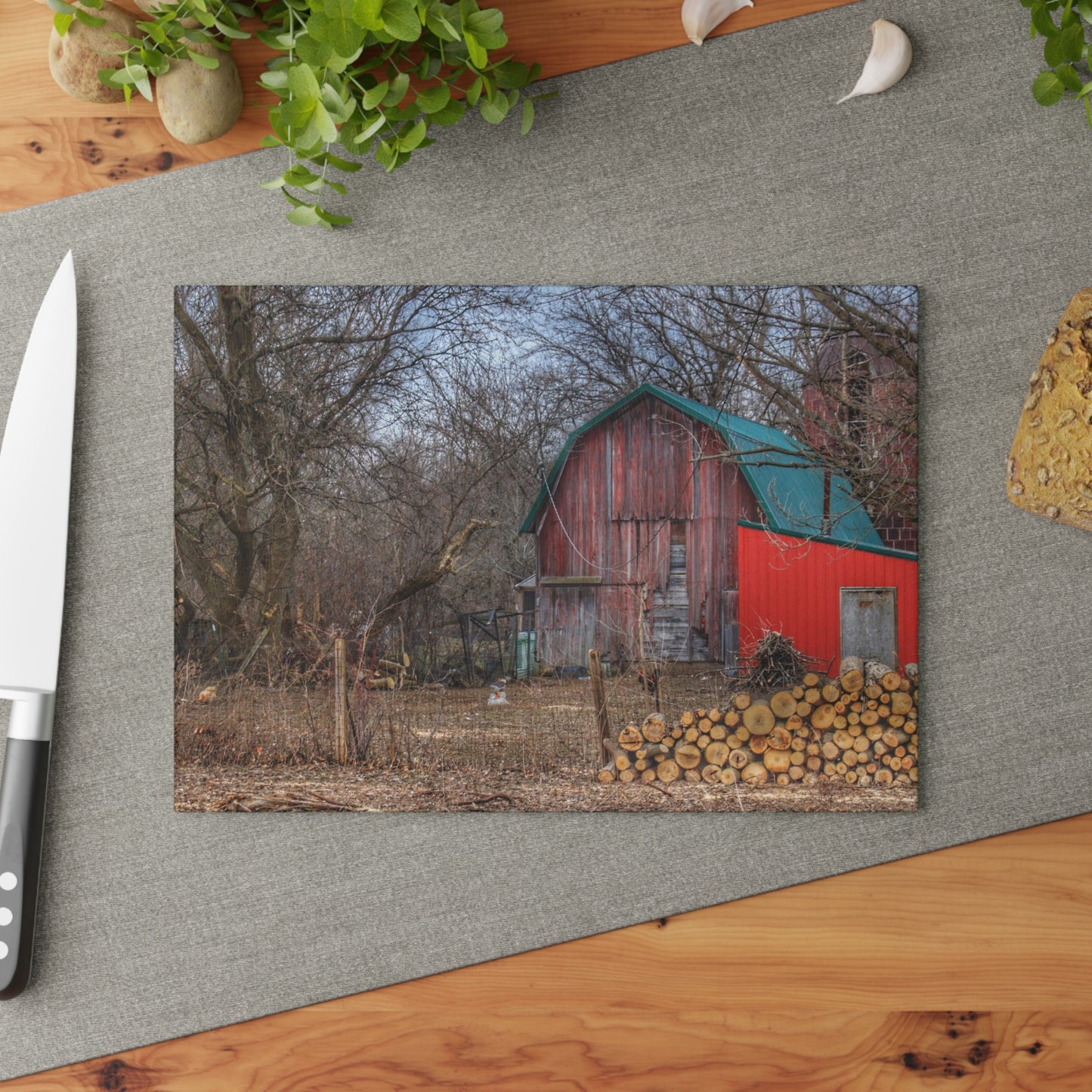 U R There Photography Bray Road Hidden Barnyard Red II Rustic Farmhouse Tempered-Glass Cutting Board