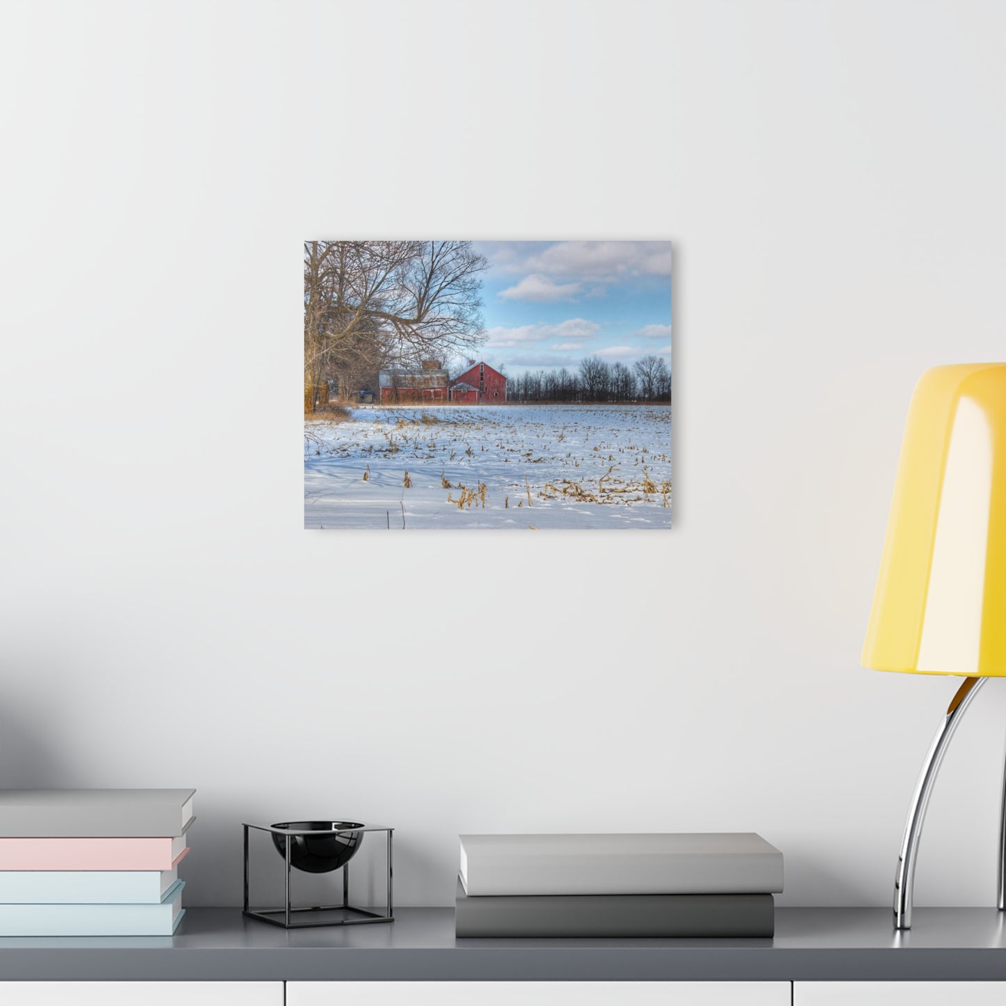 U R There Photography Across Barnes Road Frozen Cornfield Rustic Farmhouse Acrylic Wall Print