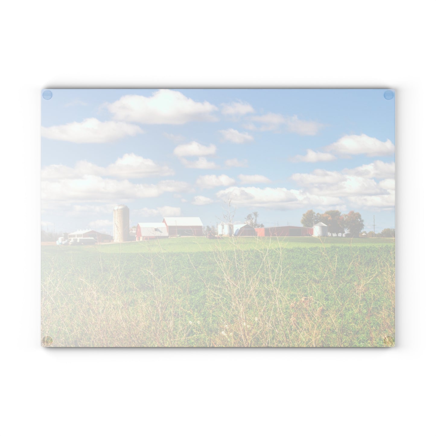 U R There Photography Pattison Road Farm Across the Field I Rustic Farmhouse Tempered-Glass Cutting Board